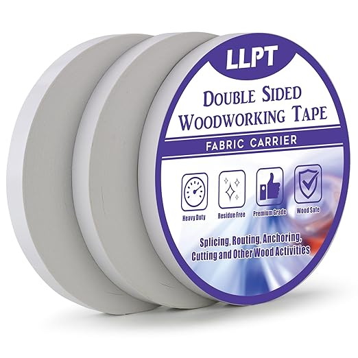 LLPT Double Sided Woodworking Tape 1/2" x 90Ft Each 3 Pack Double Face Turner Woodworker Adhesive Tape Removable Residue Free for Wood Template (WT0590W3)