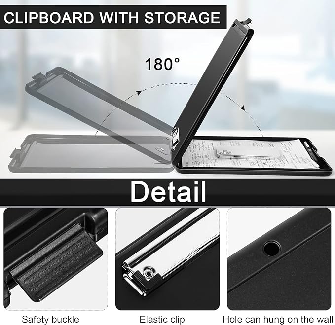 Mimorou 20 Pcs Clipboard with Storage Plastic Nursing Clipboard 9.5 x 13.5 Inch with Low Profile Clip Foldable Clip Board with Storage for Home Office Back to School Supplies