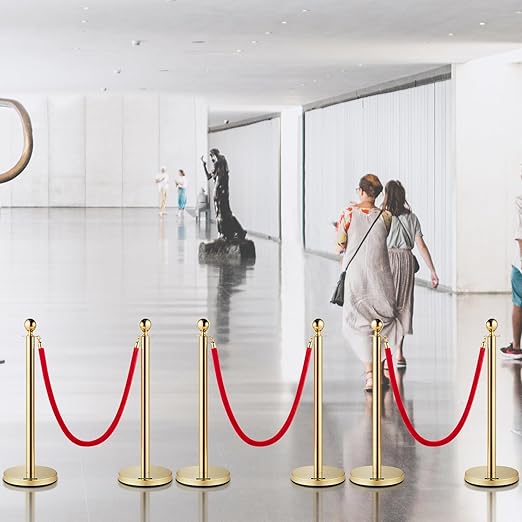 VEVOR Velvet Ropes and Posts 6 Pcs Red Velvet Rope 5 ft, Stanchions Solid Base with Ball Top, Crowd Control Barriers Gold Stanchions, Red Carpet Poles, Crowd Control Ropes and poles for Party Supplies
