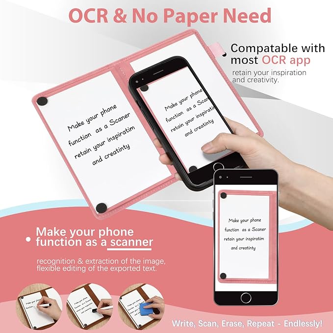 6 Sides Whiteboard Notebook Portable Whiteboard Dry Erase Notebook Portable Dry Erase Board Double Sided Folding Whiteboards White Board for Office Study Meeting(Pink,A6: 4.5"×6”)