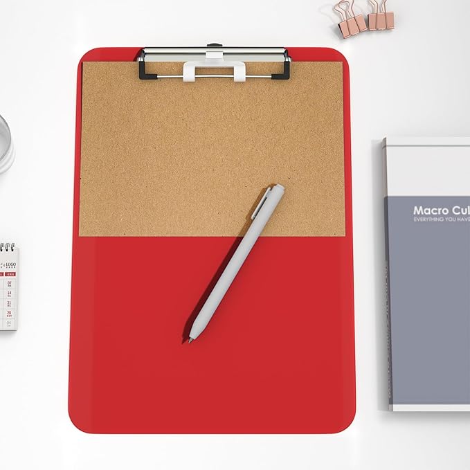 Hongri Plastic Clipboard with Pen Holder, Red 8.5x11 Letter Size Clip Board for Classroom, Office, Students, Nurses and Women, Low Profile Clip, Size 12.5 x 9 in(Pack of 2)