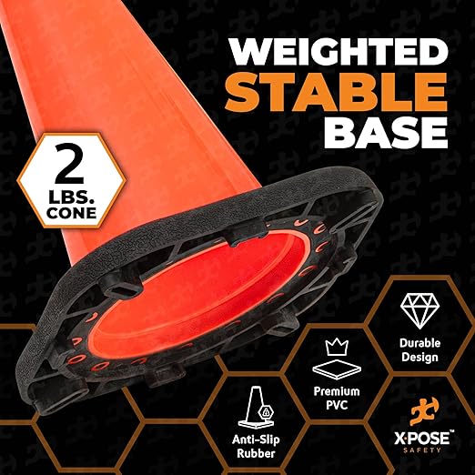 Xpose Safety 12 Inch Orange Traffic Cones, 24-Pack - Multipurpose PVC Plastic Safety Cone for Parking, Soccer, Caution, Kids and Construction - DOT Approved
