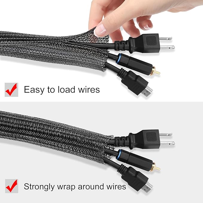 10ft - 3/4 inch Cable Protector Sleeve Split Wire Loom Tubing for Power, Audio, USB, Cord Management for TV, Computer, Protection from Pets Chewing, Black