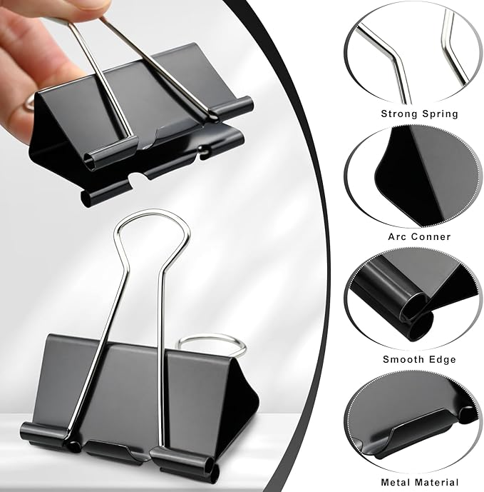 60 Pack Large Binder Clips 1.6 Inch Binder Paper Clip Big Paper Clamps for Office, School, Home