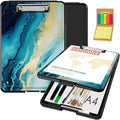 Clipboard with Storage,Office Supplies Nursing Clipboards Folder with Pen Holder Plastic Foldable Clip Board with Storage for Nurse Teacher,Blue Marble
