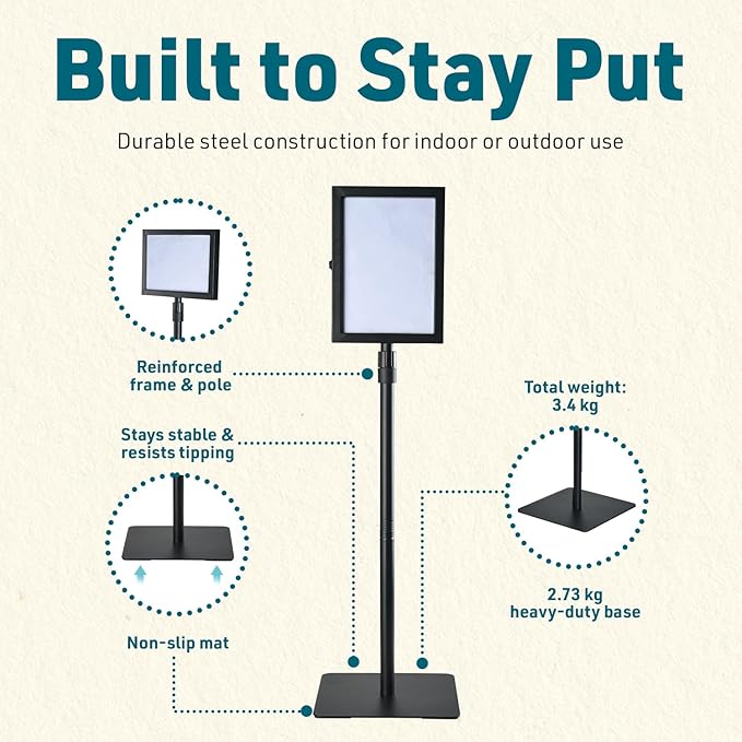 2 PACK Double-Sided Adjustable Heavy Duty Pedestal Sign Holder Stand for Display - Indoor/Outdoor Floor Sign Stand with Base 8.5x11 inches (Horizontal and Vertical Orientation) - includes dry erase marker