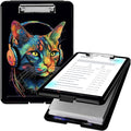 Clipboard with Storage, High Capacity Plastic Storage Clipboard with Low Profile Clip for Women Teachers Work, School & Office Supplies, Cute Pattern Decorative Clipboards, Headset Cat