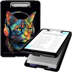 Clipboard with Storage, High Capacity Plastic Storage Clipboard with Low Profile Clip for Women Teachers Work, School & Office Supplies, Cute Pattern Decorative Clipboards, Headset Cat