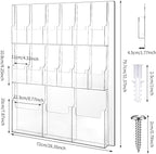 Weysat Acrylic Brochure Holder Wall Mount, Clear Plastic Pamphlet Holder Magazine Display Trifold Flyer Rack Hanging Literature Storage Organizer(3 Magazine Pockets, 12 Pamphlet Pockets)