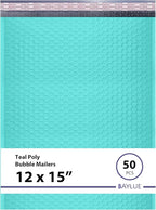 Teal Large Poly Bubble Mailers 12x15 inch | Self Seal Padded Envelopes Cushioned Bubble Mailer | Usable Size 12x15 | WaterProof | Lightweight mailing Shipping Bags | 50 Pack Bulk