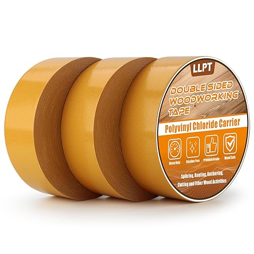 LLPT Double Sided Woodworking Tape 2" x 150Ft Each 3 Pack Double Face Turner Woodworker Adhesive Tape Removable Residue Free for Wood Template (WT20150Y3)