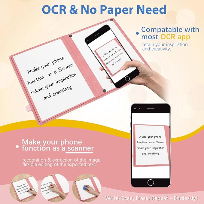 6 Sides Whiteboard Notebook Portable Whiteboard Dry Erase Notebook Portable Dry Erase Board Double Sided Folding Whiteboards White Board for Office Study Meeting(Pink,A4: 9"×12”)