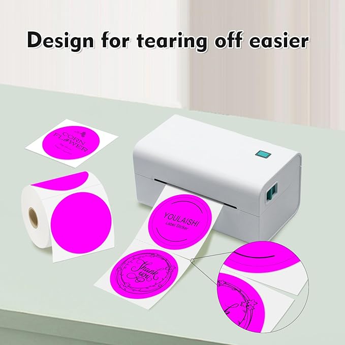 3 x 3Inch Round Color Coding Labels Circle Thermal Labels Printable Waterproof 500Pcs Round Stickers Adhesive Writable for Office, Garage, DIY Sticker, Barcodes,Name Tag, Fluorescent Purple