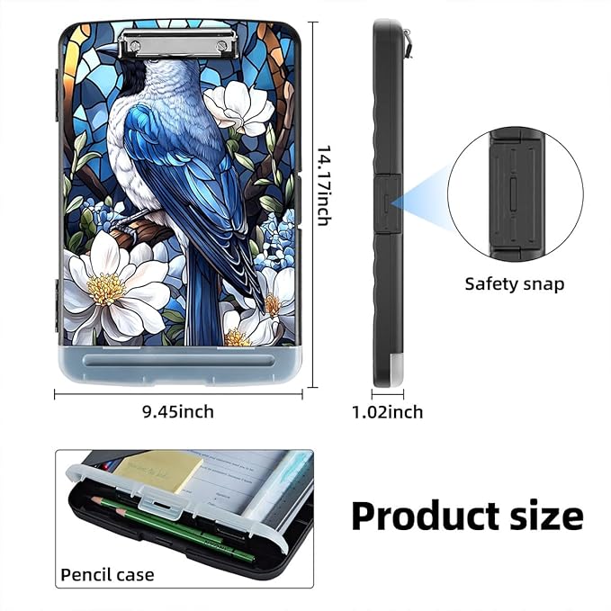 Clipboard with Storage Box & Pen Holder,Heavy Duty Clip Boards 8.5x11 for Nursing,High Capacity,School & Office Supplies,Bluebird Blossom