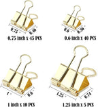 Gold Binder Clip, Paper Binder Clips, Paper Clamps Assorted Sizes, (Large, Medium, Small, X-Small) Paperclips for Office School, 100 Pack (New Version)