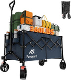 Favoyard Extra Large Collapsible Wagon Carts Foldable 360LBS Heavy Duty Beach Wagons with Big Wheels & Brakes Portable Folding Cart for Shopping Grocery Utility Sports Garden Camping Outdoor, Blue