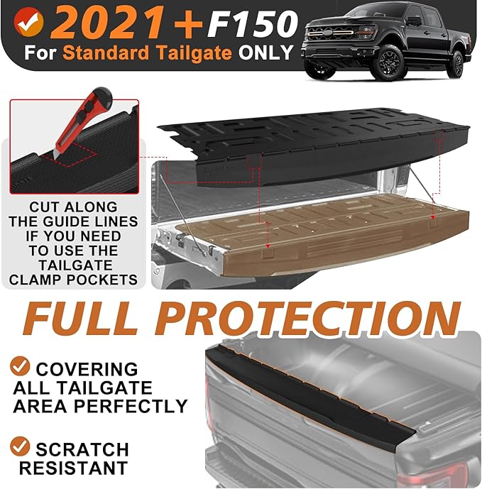 TripleAliners Compatible with Ford F-150 F150 2021-2025 2026 Tailgate Mat with Tailgate Cap Top Protector Full-Coverage All Weather Truck Liner Replacement(Not Fit Work Surface or Pro Access Tailgate)