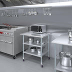 AmGood Stainless Steel Work Table with 2 Shelves and Casters | Metal Utility Table On Wheels (Stainless Steel Work Table with 2 Shelves + Casters, 36" Long x 30" Deep)