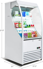 Wilprep Commercial Display Refrigerator, 27" Open Air Merchandiser with 6.7 cu. ft. Volume LED Lighting Night Curtain, Grab and Go Display Refrigerator Showcase for Store Cafe Bar Shop