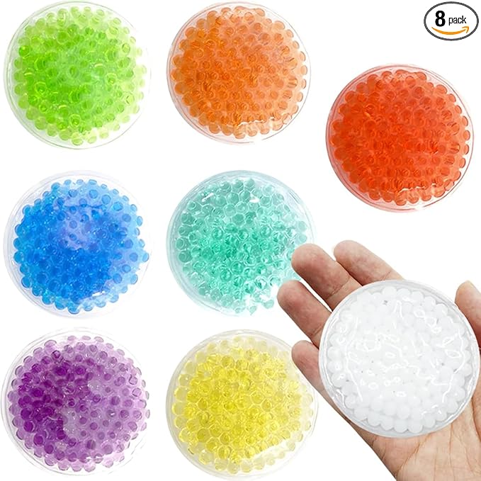 Boo Boo Ice Packs - 8 Small Gel Bead Cold Compress Packs, Instant Pain Relief for Injuries, Teething, Bumps & Bruises - Child-Safe Cooling Pads for First Aid Kits