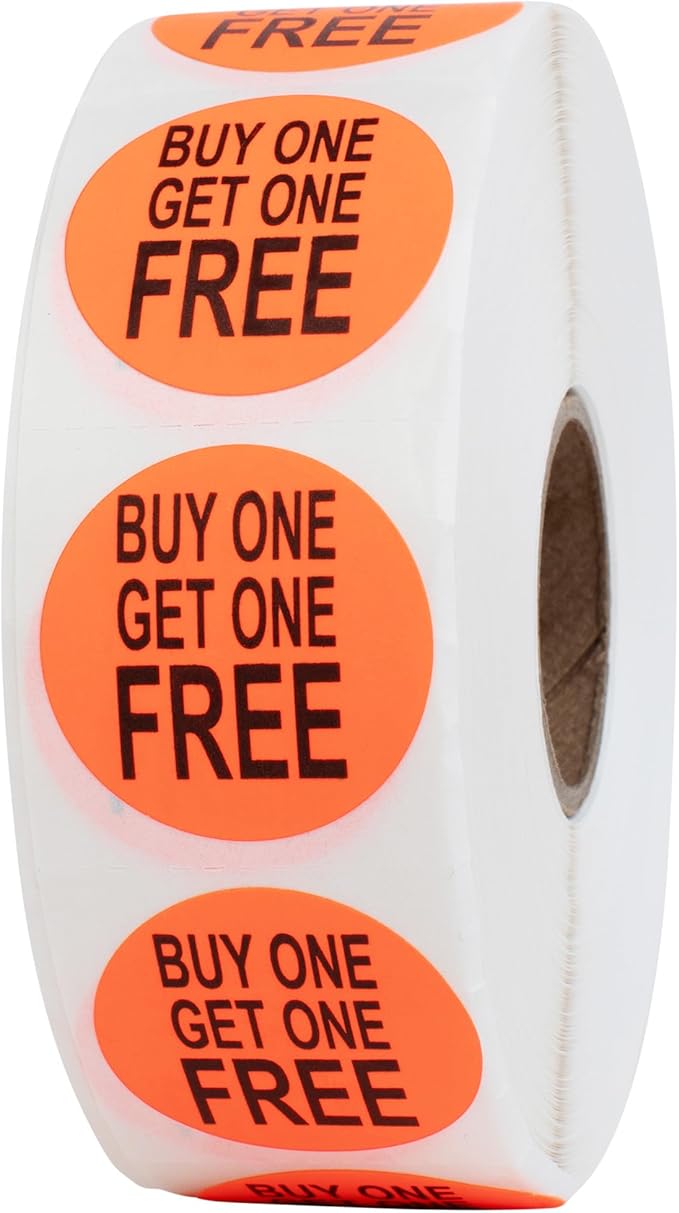 Perco Fluorescent Red 1-Inch Circle Buy One Get One Retail Price Stickers — 1,000 Perforated Labels per Roll — Ideal for Storefronts, Flea Markets, Merchandising, and Inventory Marking — Made in USA