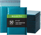 Quality Park Bubble Mailers, 6 x 9 Inch, Blue Poly Mailers, Padded Envelopes, Shipping Envelopes, Water Resistant, Self Seal, 50 Per Box (QUA85862)