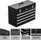4 Drawers Metal Tool Box Portable Steel Tool Chest with Metal Latch Closure & Key Lock, 20" Powder Coating Top Storage Tray Toolbox with Handle, Suitable for Repair Shop & Garage (Black)