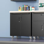 Metal Storage Cabinet with Wheels, Lockable Rolling Tool Chest with Adjustable Shelf & Handle & 2-Doors, Mobile Steel Locker for Garage, Home, Office, Warehouse, Assembly Required, Black