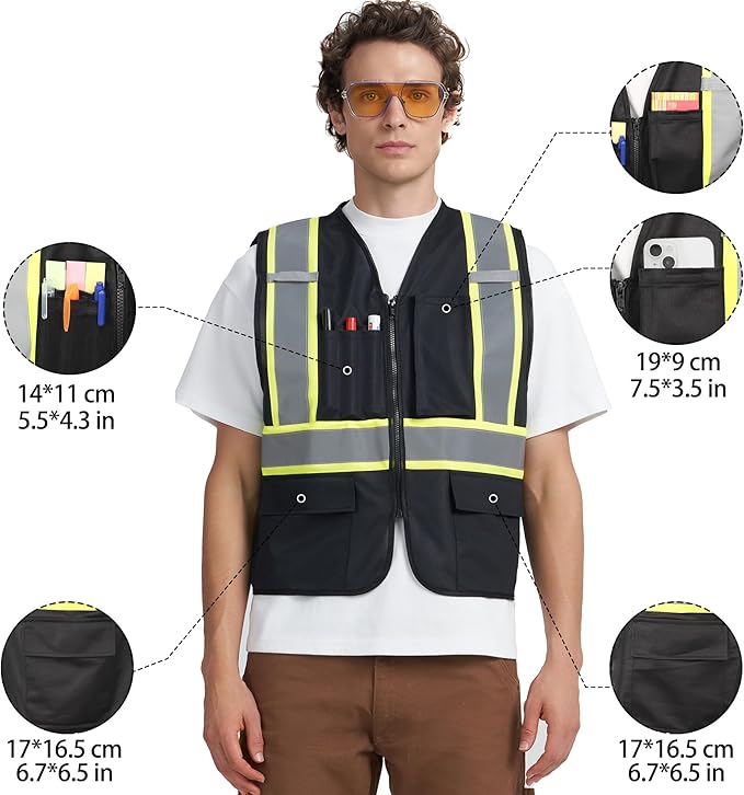 A-KSAFETY High Visibility Safety Vest for Men Women with Pockets and Zipper