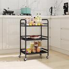 HDANI 3 Tier Rolling Cart Shelves,Heavy Duty Multifunctional Metal Frame-Supports 22 Lbs Per Tier,Rolling Cart with 2 Lockable Wheels for Home,Office,Kitchen,Bathroom,Bedroom,Black