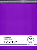 Purple Large Poly Bubble Mailers 12x15 inch | Self Seal Padded Envelopes Cushioned Bubble Mailer | Usable Size 12x15 | WaterProof | Lightweight mailing Shipping Bags | 50 Pack Bulk