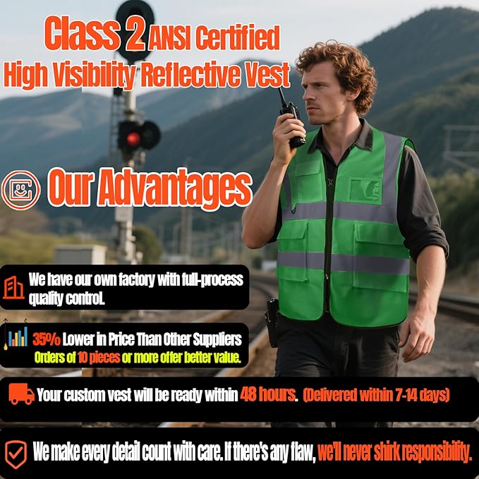 BeautyWill 10/20 Pack Custom Logo Safety Vest,Bulk High Visibility Class 2 Reflective Work Vests