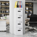 Aobabo 4 Drawer File Cabinet, Metal Filing Cabinet with Lock, Suitable for Home Office School Hanging Files Letter/Legal/A4 Size,White,Required-Assembly,17.72" D x 14.96" W x 55.2" H