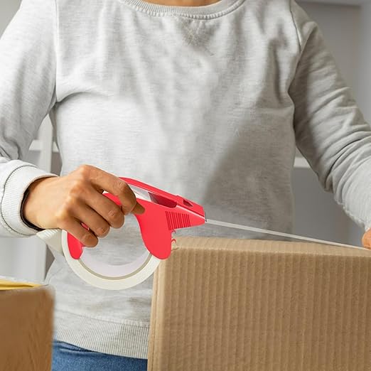6 Rolls of Clear Shipping Packaging Tape, Packing Tape, Cardboard Tape, Adhesive Roll Packaging Tape with Plastic Dispenser for Packaging Parcels (1.96in x 2.59in)