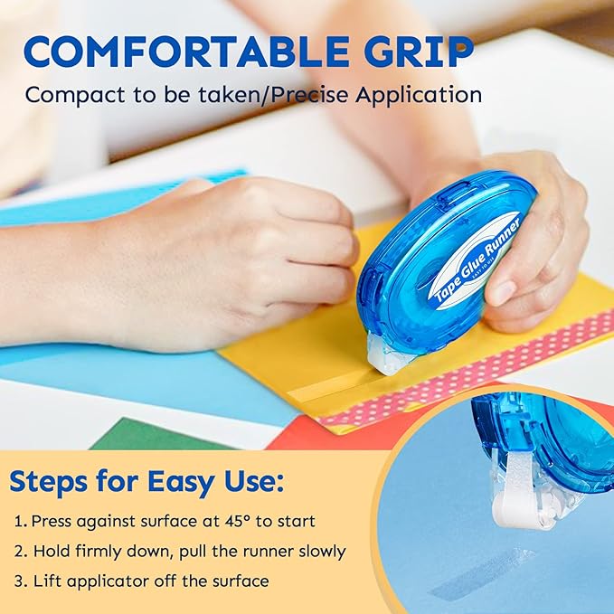 12 Pack Double Sided Tape Roller, 8mm x 315 Inch Permanent Adhesive Scrapbook Tape Dispenser Runner, Glue Tape Roller for Scrapbooking, Crafts and Arts Projects, Photo-Safe, Smooth & Clean