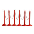 Montour Line Plastic Stanchion Red 2.5 Inch Diameter with 50 Foot Chain, 6-Pack, Crowd Control Barriers