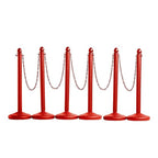 Montour Line Plastic Stanchion Red 2.5 Inch Diameter with 50 Foot Chain, 6-Pack, Crowd Control Barriers