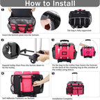 Extra Large Rolling Cleaning Caddy Bag with Detachable, Foldable Trolley Portable Cleaning Cart for Housekeeping Cleaning Caddy with Adjustable Shoulder Strap and Multiple Storage Pockets