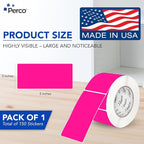 Perco Fluorescent Pink 3x5 Inch Perforated Sticker Labels — 150 Stickers/Roll — with Permanent Adhesive for Inventory Management, Color Coding, Moving Boxes, Retail, Organizing & Crafts — Made in USA