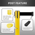 VIP Crowd Control Retractable Belt Stanchion Queue Safety Barrier Set, 36" Ht, 78" Belt (2 YEL Posts Yellow Belt)