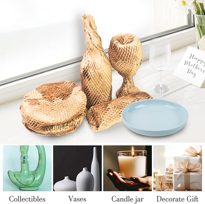 Packing Dishes Recyclable Packing Material for Moving Glassware Eco Friendly Moving Paper Sheets Bubble Cushion Wrap for Packing 80GSM Honeycomb Paper Roll with Fragile Stickers 15"x100'