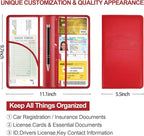 Car Registration and Insurance Card Holder, Leather License Document Red Glove Box Compartment Organizer, Car Wallet Case for Essential Info, License Cards, ID Card