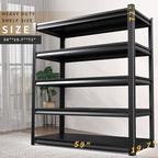 72" H/59 W Garage Shelving Heavy Duty Storage Shelves Adjustable Garage Shelves 5 Tier Metal Shelving Unit Utility Rack Shelf for Kitchen Warehouse Pantry Storage, Black, 72" H x 59" W x 20" D