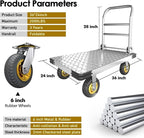 Platform Truck Heavy Duty Push Cart Dolly with 2000 LBS Capacity Foldable Moving Flatbed Cart with 6'' Swivel Wheels Large Steel Platform Dolly Cart for Groceries, Garage, Warehouse (36"X 24")
