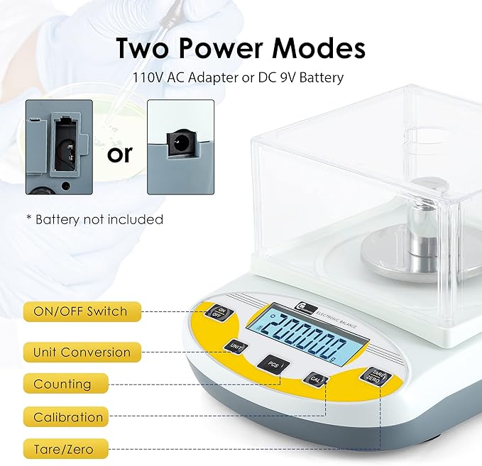 CGOLDENWALL Lab Scale 0.001g Laboratory Analytical Balance Digital Jewelry Weighing Scale 1mg Precision Electronic Scientific Scale Calibrated 110V (500g, 0.001g)
