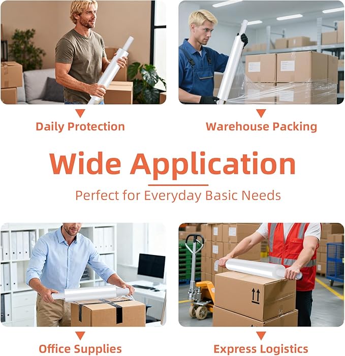 15in Stretch Wrap Roll - Heavy Duty Industrial Strength 15" 1200ft with Extended Cardboard Handles, Clear Cling Shrink Wrap Film Roll 60 Gauge - Ideal for Furniture, Moving, Pallet Packing(2 Rolls)