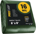 PROTARP Extra Heavy Duty 16 Mil Tarp Cover, Waterproof, UV Resistant, Rip and Tear Proof, Poly Tarpaulin with Reinforced Edges for Roof, Camping, Patio, Pool, Boat. (Green/Black 6′ X 8′)
