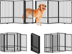 Full Metal Freestanding Dog Gate with Door, 36''Height Foldable Pet Dog Fence for Indoor & Outdoor, 6 Panels Extra Wide Free Standing TallDog Gates for Doorways,House,Stairs,Porch,Deck,Yard