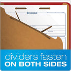 Pendaflex Pressboard Classification File Folders, 3 Dividers, 2" Embedded Fasteners, 2/5 Tab Cut, Letter Size, Bright Red, Box of 10