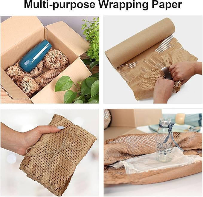 BOMEI PACK Honeycomb Packing Paper Wrap 12"x 328' Recycled Bubble Cushioning Bags Rolls Friendly Transportation and Handling Bags Packing Supplies Materials